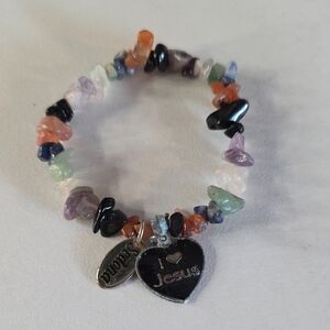 Multicolor Faux Stone Bracelet with Heart "I Love Jesus" Charm